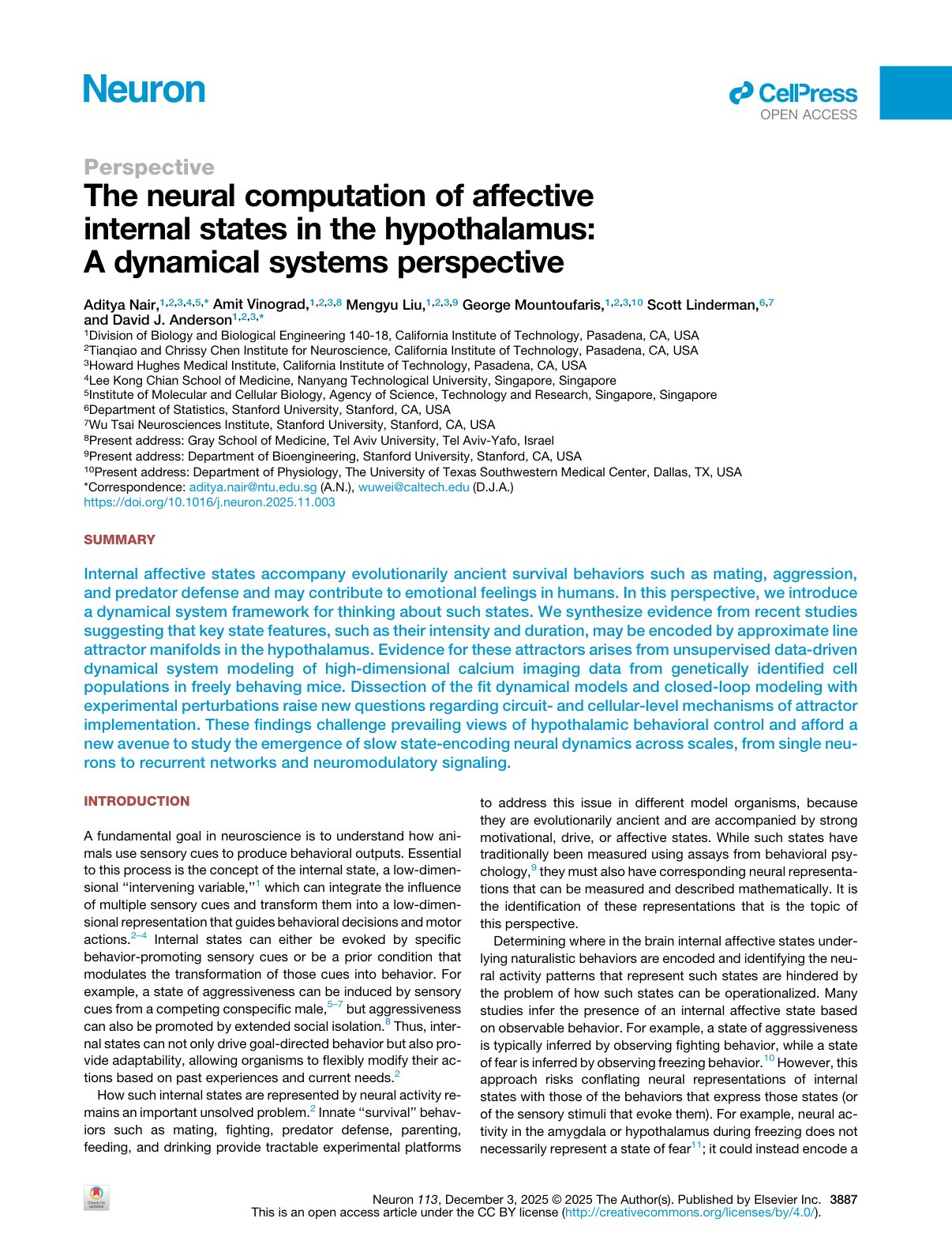 The neural computation of affective internal states in the hypothalamus: A dynamical systems perspective cover